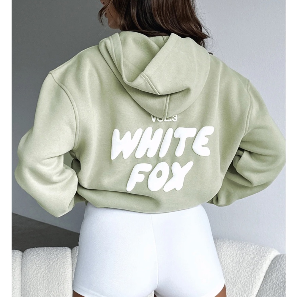 White Fox Boutique Sage Hoodie with White Lettering